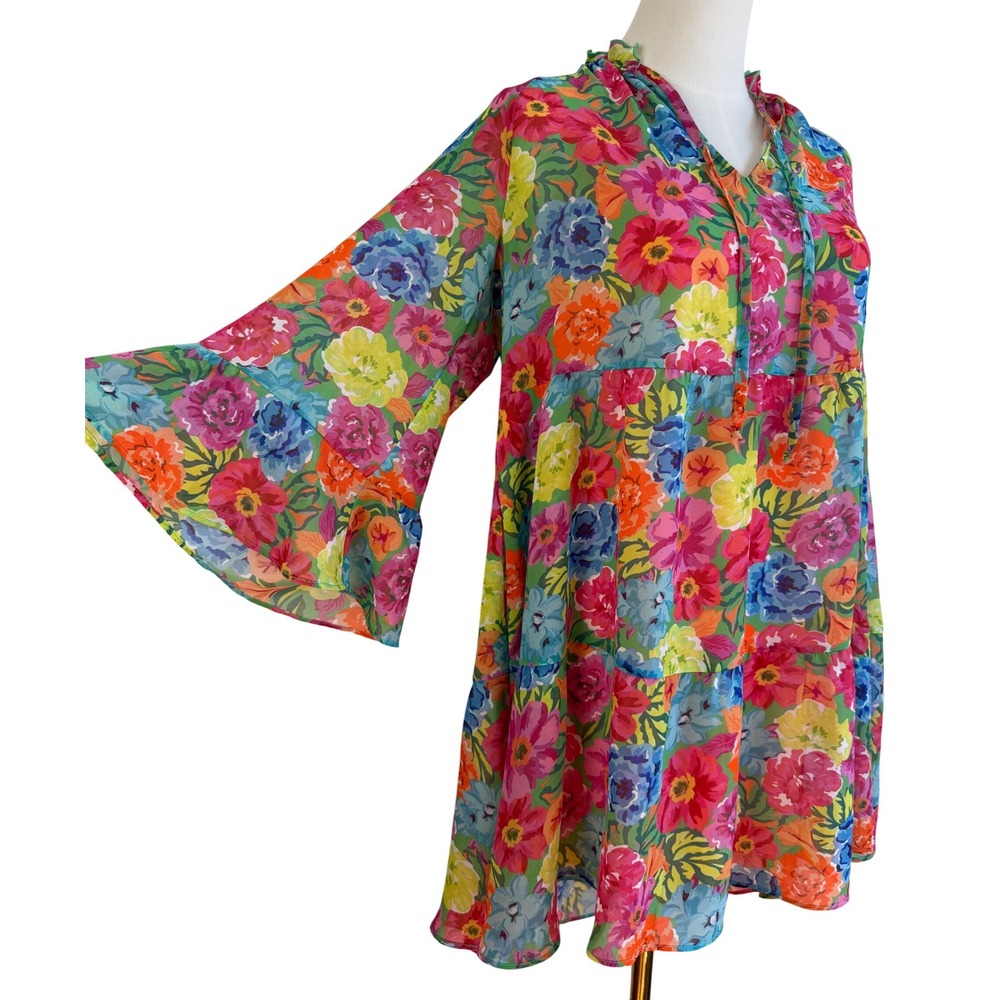 Show Me Your Mumu Viola Mini Dress Womens S Multicolor Floral Bell Sleeve Tiered